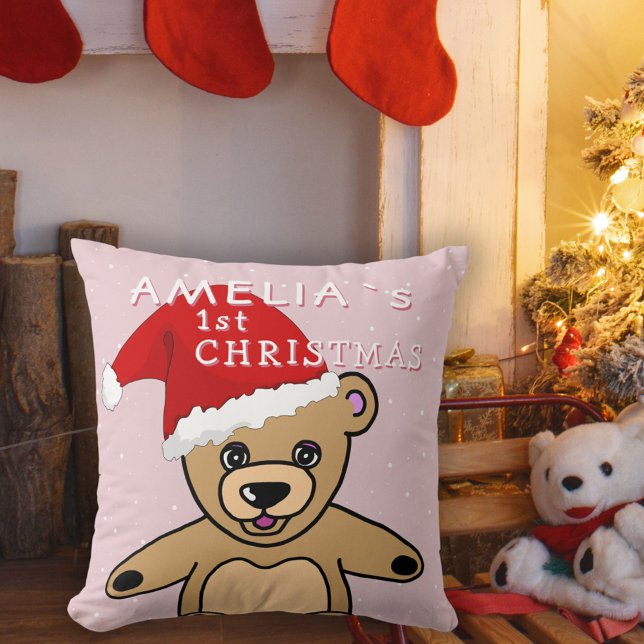Baby's First jul Rosa Nalle Santa Hat Kudde (Skapare uppladdad)