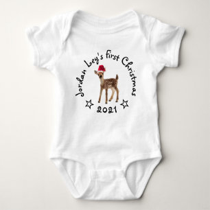 Babys First jul Santa Fawn Hjort Baby Bodysui T Shirt