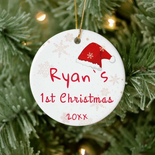 Baby's First jul Santa Hat Snöflingor Photo Julgransprydnad Keramik (Träd)