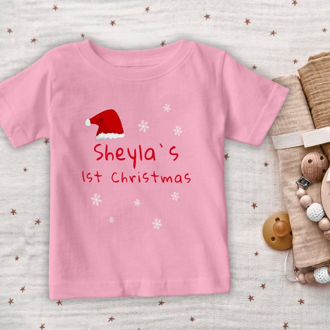 Baby's First jul Santa Hat Snöflingor T Shirt (Skapare uppladdad)