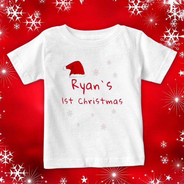 Baby's First jul Santa Hat Snöflingor T Shirt (Skapare uppladdad)