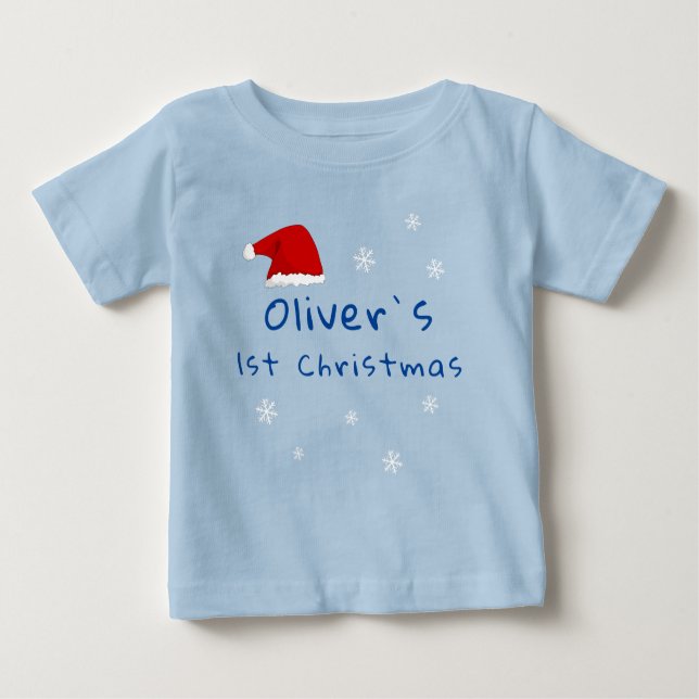 Baby's First jul Santa Hat Snowflake Blue T Shirt (Framsida)