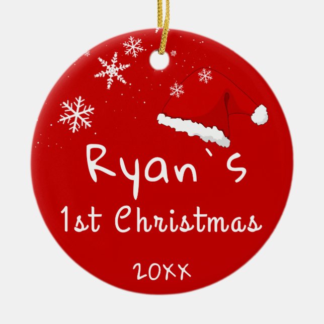 Baby's First jul Santa Hat Snowflake Photo Julgransprydnad Keramik (Framsidan)