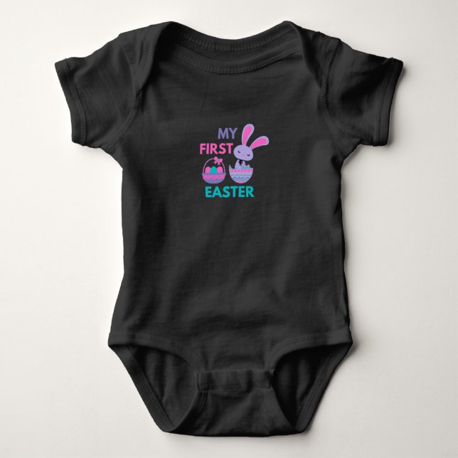 Babys First Påsk Funny Rabbit Baby T-Shirt (Framsida)