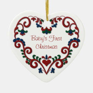 Babys för skandinavisk hjärta första jul julgransprydnad keramik