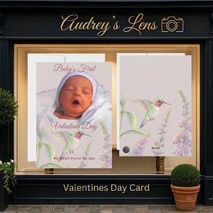 Baby's Första Alla Hjärtans Dag Whimsical Kolibri Julkort
