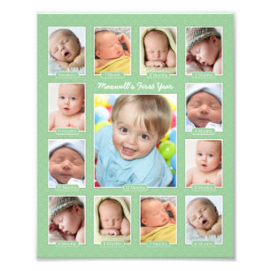 Babys första års Grönt Keepsakes Photo Collage Fototryck