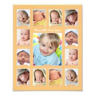 Babys första års Orange Keepsakes Photo Collage Fototryck