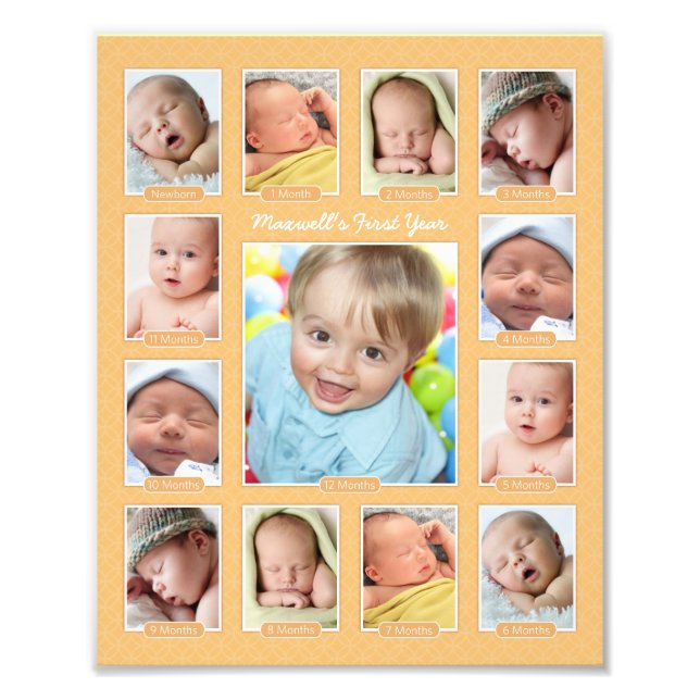 Babys första års Orange Keepsakes Photo Collage Fototryck (Framsidan)