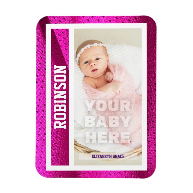 Baby's Första Basebollkort Rosa Mesh Magnet (Vertikal)