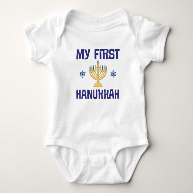Babys första Hanukkah-festivalen i Ljus Menorah T Shirt (Framsida)