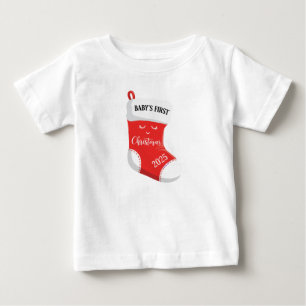 Baby's första jul 2025 Sött Kawaii-ansikte T Shirt
