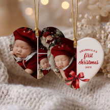 Baby's första jul 4 Foto Vattenfärg Röd slinga