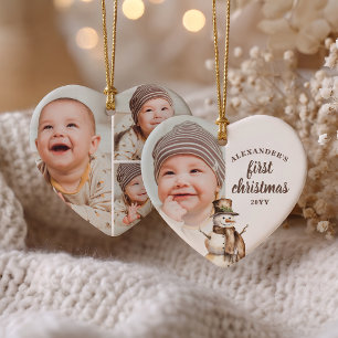 Baby's första jul 4 Foto Vattenfärg Snöman Julgransprydnad Keramik
