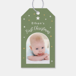 Baby's första jul Anpassad bild Sagegrön Presentetikett