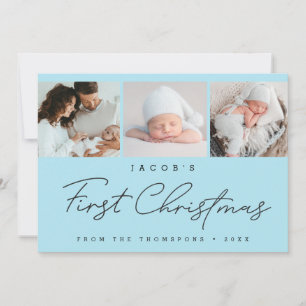 Baby's första jul Blå fotokollage Modern Julkort