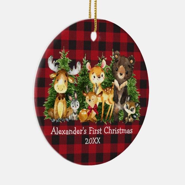 Baby's första jul Djur Hjort FOTO Rutmönster Julgransprydnad Keramik (Höger)