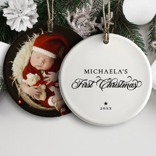 Baby's första jul Elegant Script Foto Julgransprydnad Keramik
