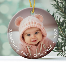 Baby's första jul - Enkel fotokurvad text Julgransprydnad Keramik