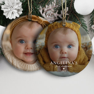 Baby's första jul Enkla Foto & Namn Julgransprydnad Keramik