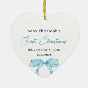 Baby's första jul födelsestatistik foto slinga julgransprydnad keramik