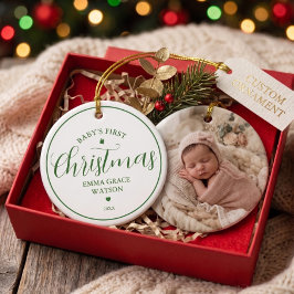 Baby's Första Jul Foto Grön Minnessaker Julgransprydnad Keramik