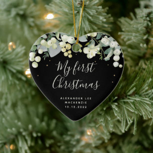 Baby's Första Jul Foto Hjärtformat Julgransprydnad Keramik