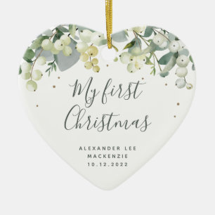 Baby's första jul foto hjärtformat julgransprydnad keramik