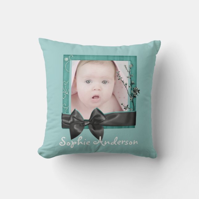 Babys första jul-foto i nyfödd bebis kudde (Framsida)
