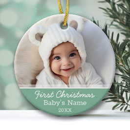 Baby's Första Jul Foto Mintgrön Minimalistisk Julgransprydnad Keramik