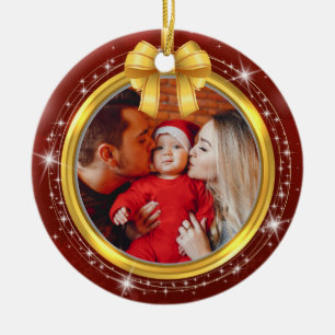 Baby's Första Jul Foto och Röd Snöflinga Julgransprydnad Keramik