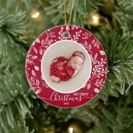 Baby's Första Jul Foto på Tranbär Julgransprydnad Keramik