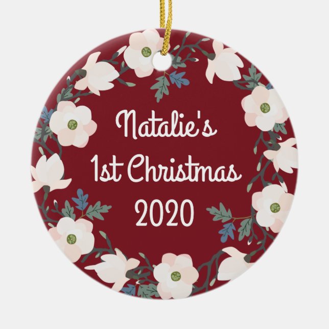 Baby's första jul fotoblossomkrans julgransprydnad keramik (Framsidan)
