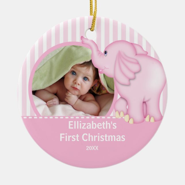 Babys första jul fotoprydnad Elefant Julgransprydnad Keramik (Framsidan)