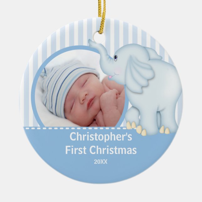 Babys första jul fotoprydnad Elelphant Julgransprydnad Keramik (Framsidan)