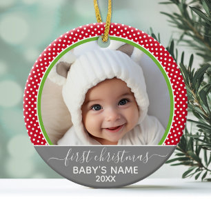 Babys Första jul - fotot på polka dots Julgransprydnad Keramik