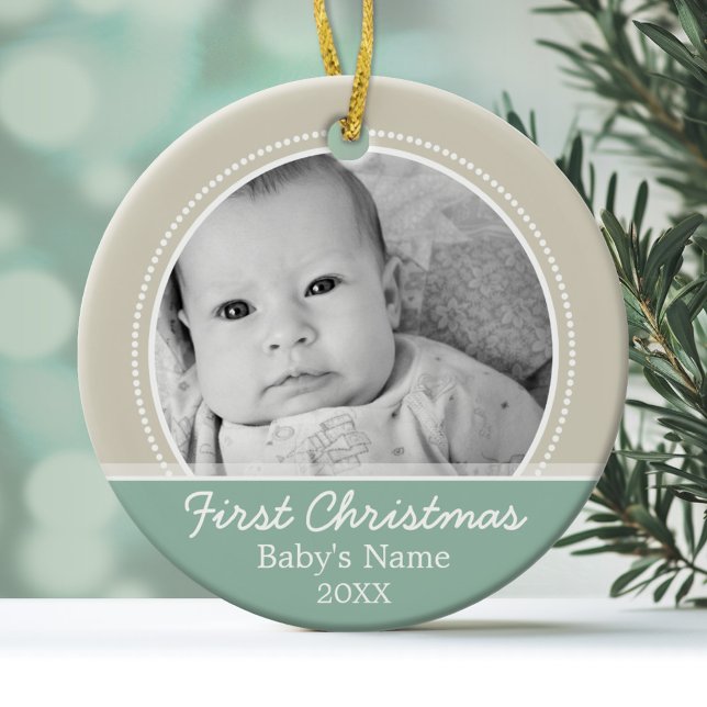 Babys första jul julgransprydnad keramik (Personalized Photo Ornament - Baby's First Christmas)