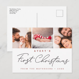 Baby's första jul Moderna 3 fotokollage Röda Helg Vykort