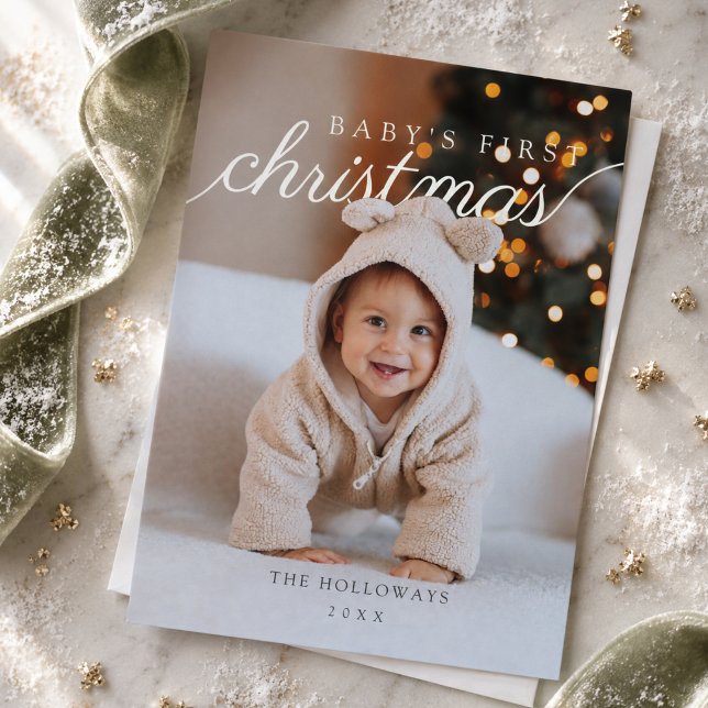Baby's första jul Moderna Foto Julkort (Baby's First Christmas Modern Photo Holiday Card)