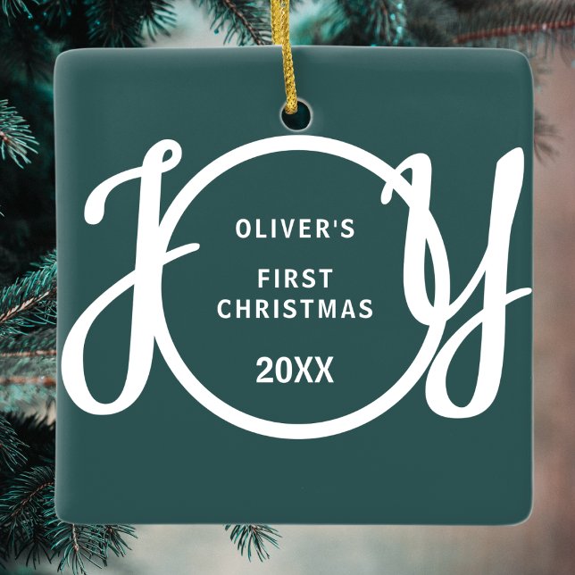 Baby's första jul Namn Grön minnessaker Julgransprydnad Keramik (Skapare uppladdad)