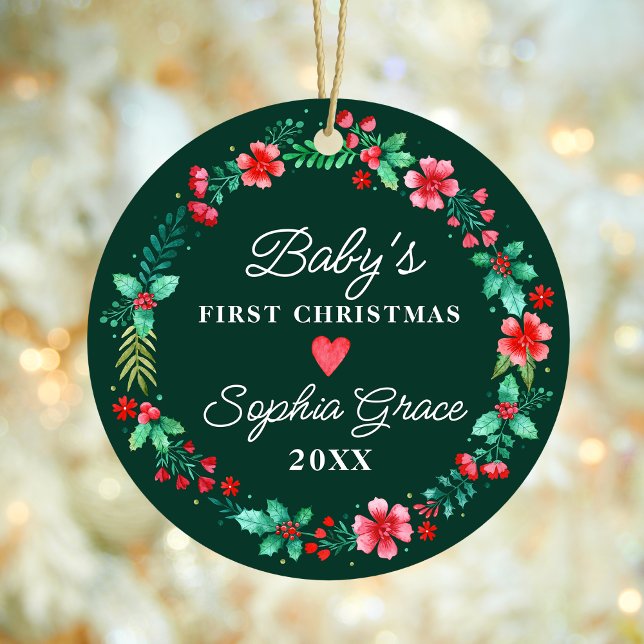 Babys Första jul Ornament Vattenfärgsutandning (Babys First Christmas Ornament Watercolor Wreath)