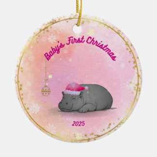 Baby's första jul - Porslinsflodhästprydnad Julgransprydnad Keramik