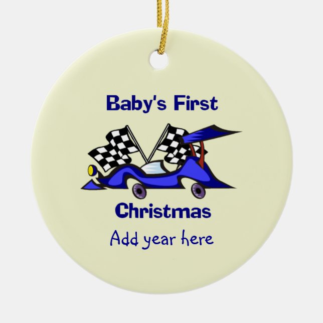 Babys första jul Racecar Julgransprydnad Keramik (Framsidan)