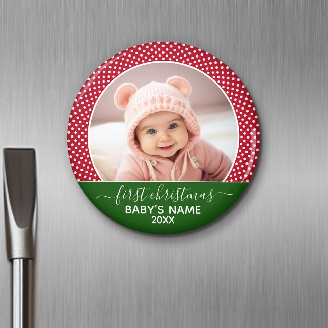 Babys Första jul - Red Polka dots Magnet (Personalized Fridge Magnet - Add Custom Text)