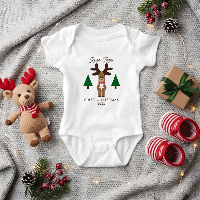 Baby's första jul ren namn bodysuit t shirt (A cute First Christmas Reindeer Baby Bodysuit with space for a name and year)
