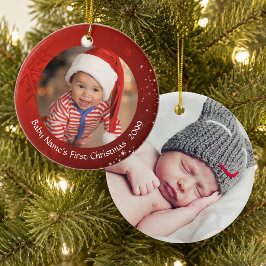 Baby's första jul, röd snöflinga, 2-sidig julgransprydnad keramik