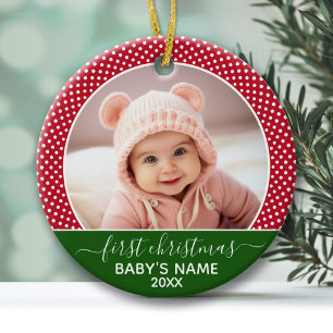 Babys första jul - röda prickar julgransprydnad keramik