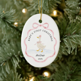 Babys Första Jul Rosa Akvarell Band Gås Julgransprydnad Keramik