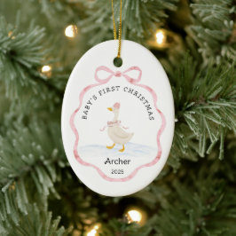 Babys Första Jul Rosa Akvarell Band Gås Julgransprydnad Keramik