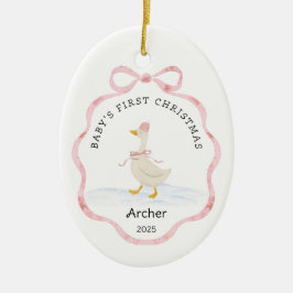 Babys Första Jul Rosa Akvarell Band Gås Julgransprydnad Keramik